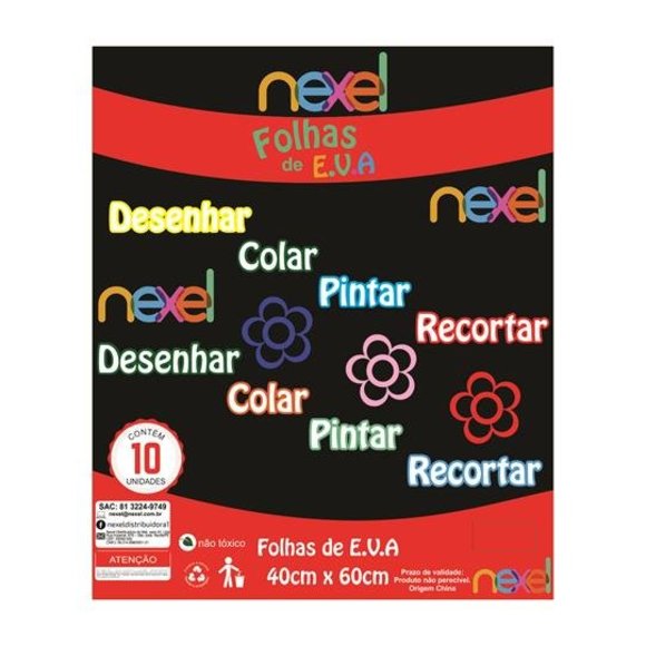 Placa de EVA Liso Nexel 40 x 60 cm Preto- Pacote com 10 unidade
