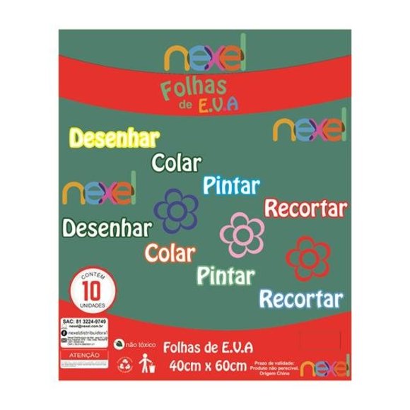 Placa de EVA Liso Nexel 40 x 60 cm Verde Bandeira - Pacote com 10 unidade