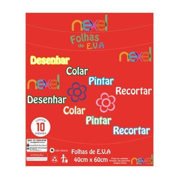 Placa de EVA Liso Nexel 40 x 60 cm Vermelho - Pacote com 10 unidade