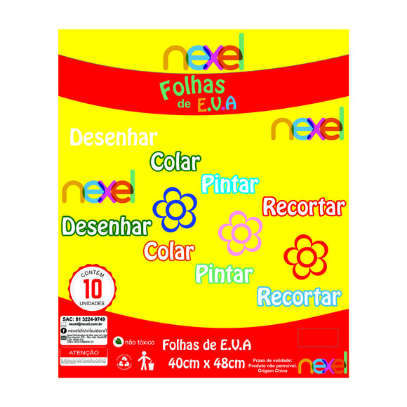 Placa de EVA Liso Nexel 40 x 48 cm Amarelo - Pacote com 10 unidade