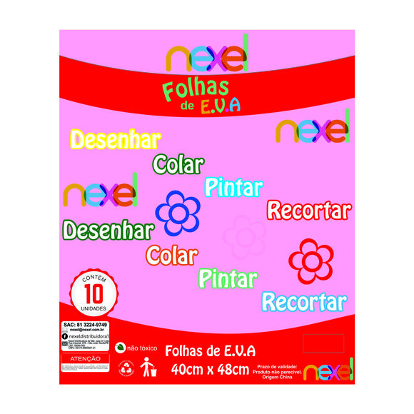 Placa de EVA Liso Nexel 40 x 48 cm Rosa - Pacote com 10 unidade