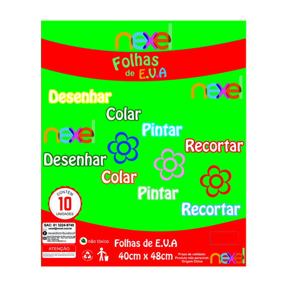 Placa de EVA Liso Nexel 40 x 48 cm Verde - Pacote com 10 unidade
