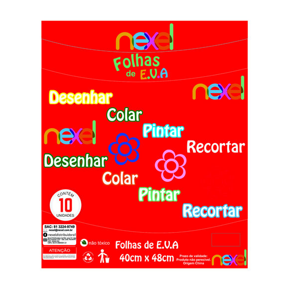 Placa de EVA Liso Nexel 40 x 48 cm Vermelho - Pacote com 10 unidade