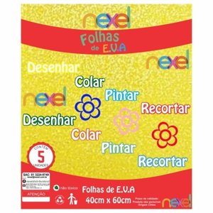 Placa de EVA Glitter Nexel 40 x 60 cm Amarelo - Pacote com 5 unidade
