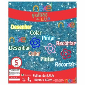 Placa de EVA Glitter Nexel 40 x 60 cm Azul Bebê - Pacote com 5 unidade