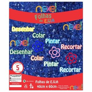 Placa de EVA Glitter Nexel 40 x 60 cm Azul - Pacote com 5 unidade