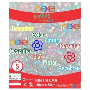 Placa de EVA Glitter Nexel 40 x 60 cm Branco - Pacote com 5 unidade