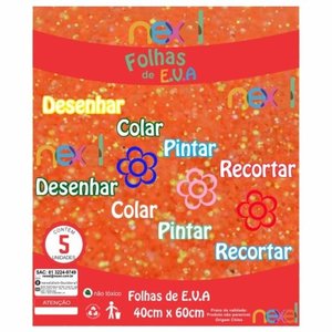 Placa de EVA Glitter Nexel 40 x 60 cm Laranja - Pacote com 5 unidade