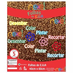 Placa de EVA Glitter Nexel 40 x 60 cm Marrom- Pacote com 5 unidade