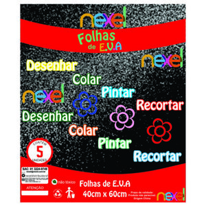 Placa de EVA Glitter Nexel 40 x 60 cm Preto- Pacote com 5 unidade