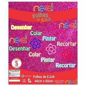 Placa de EVA Glitter Nexel 40 x 60 cm Rosa Pink- Pacote com 5 unidade