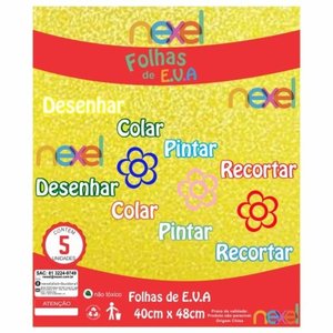 Placa de EVA Glitter Nexel 40 x 48 cm Amarelo - Pacote com 5 unidade