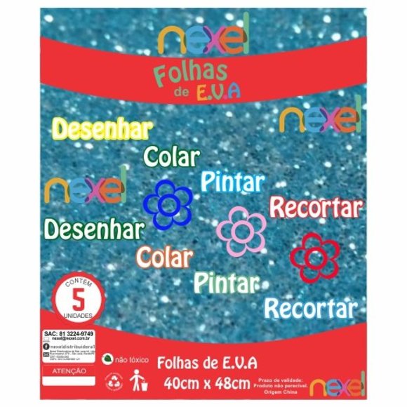 Placa de EVA Glitter Nexel 40 x 48 cm  Azul Bebê- Pacote com 5 unidade