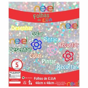 Placa de EVA Glitter Nexel 40 x 48 cm  Branco - Pacote com 5 unidade