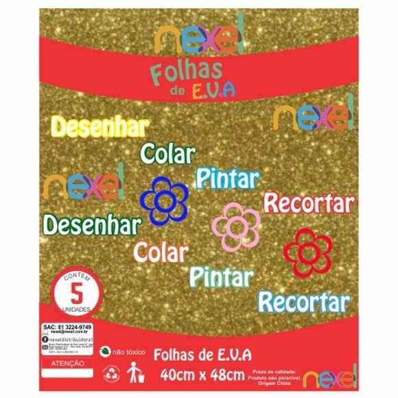 Placa de EVA Glitter Nexel 40 x 48 cm  Dourado - Pacote com 5 unidade