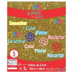 Placa de EVA Glitter Nexel 40 x 48 cm  Dourado - Pacote com 5 unidade