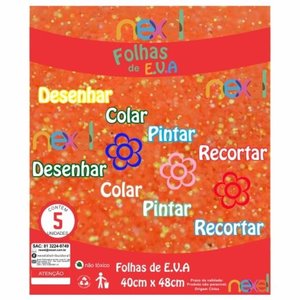 Placa de EVA Glitter Nexel 40 x 48 cm  Laranja - Pacote com 5 unidade