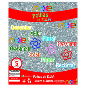 Placa de EVA Glitter Nexel 40 x 48 cm  Prata - Pacote com 5 unidade