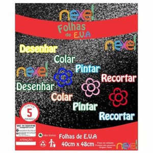 Placa de EVA Glitter Nexel 40 x 48 cm  Preto - Pacote com 5 unidade
