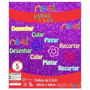 Placa de EVA Glitter Nexel 40 x 48 cm  Roxo - Pacote com 5 unidade