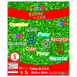 Placa de EVA Glitter Nexel 40 x 48 cm  Verde - Pacote com 5 unidade