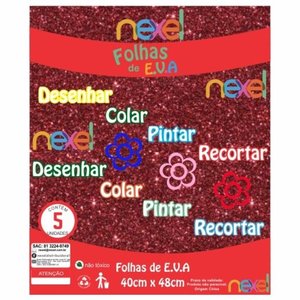 Placa de EVA Glitter Nexel 40 x 48 cm  Vermelho - Pacote com 5 unidade