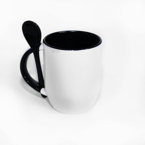 Caneca C\Colher preta de porcelana 325ml